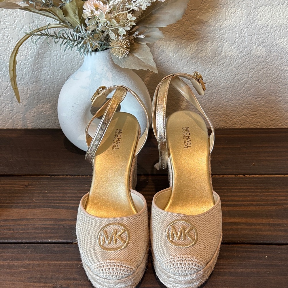 Michael Kors Gold and Cream Espadrille Wedges